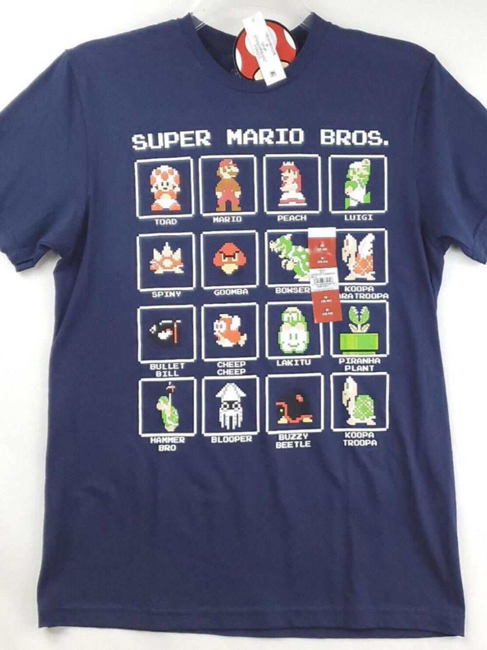 NEW Nintendo Super Mario Bros T-Shirt Mens Medium Blue Cotton Pixel Characters